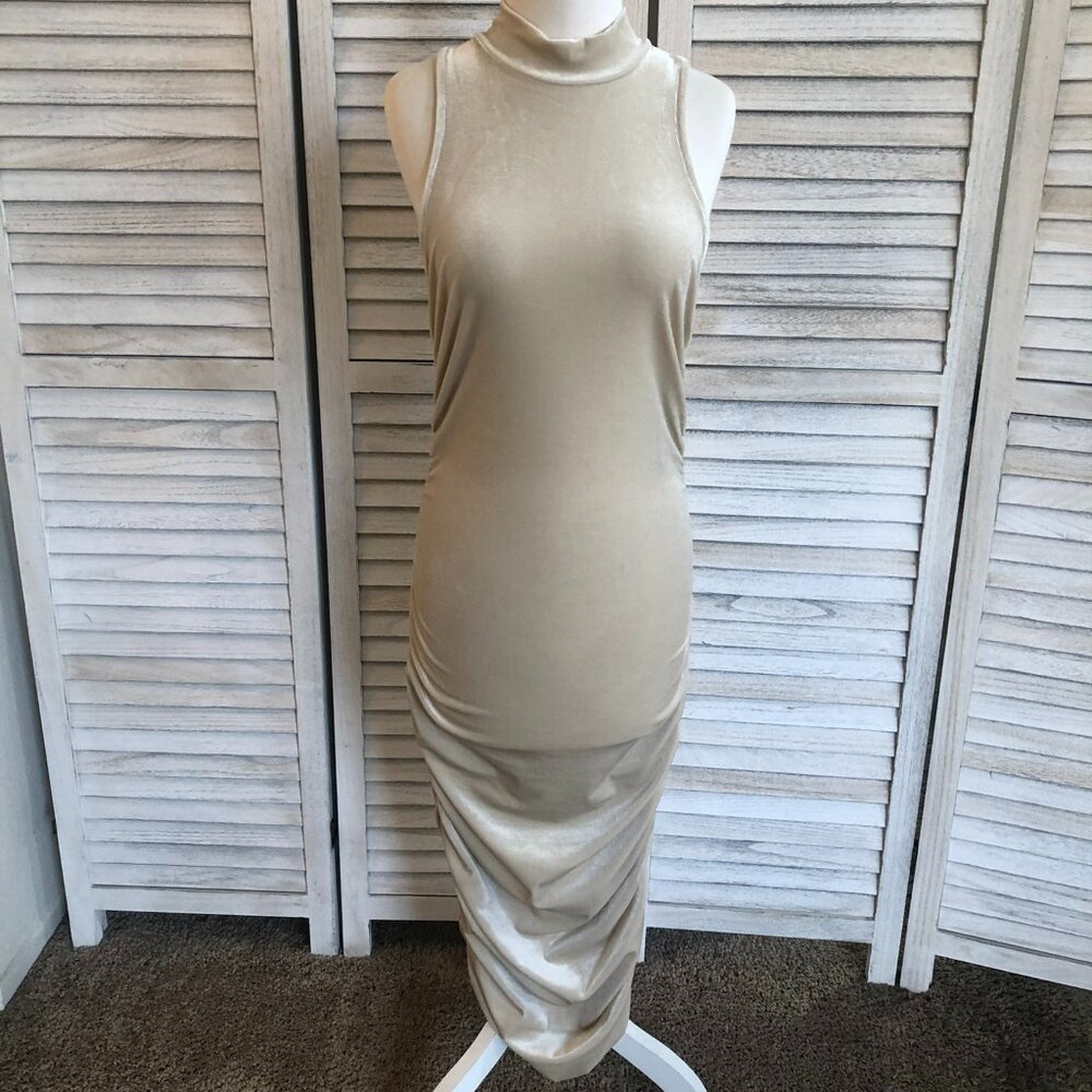 NWT Forever 21 Sleeveless Ruched Mock Neck Velvet Bodycon Dress M